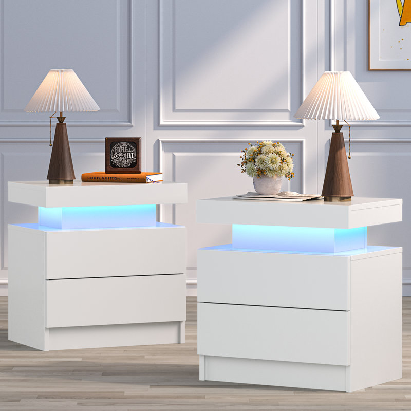 Table de chevet en bois manufacturé Kaylin, Blanc, Ensemble de 2