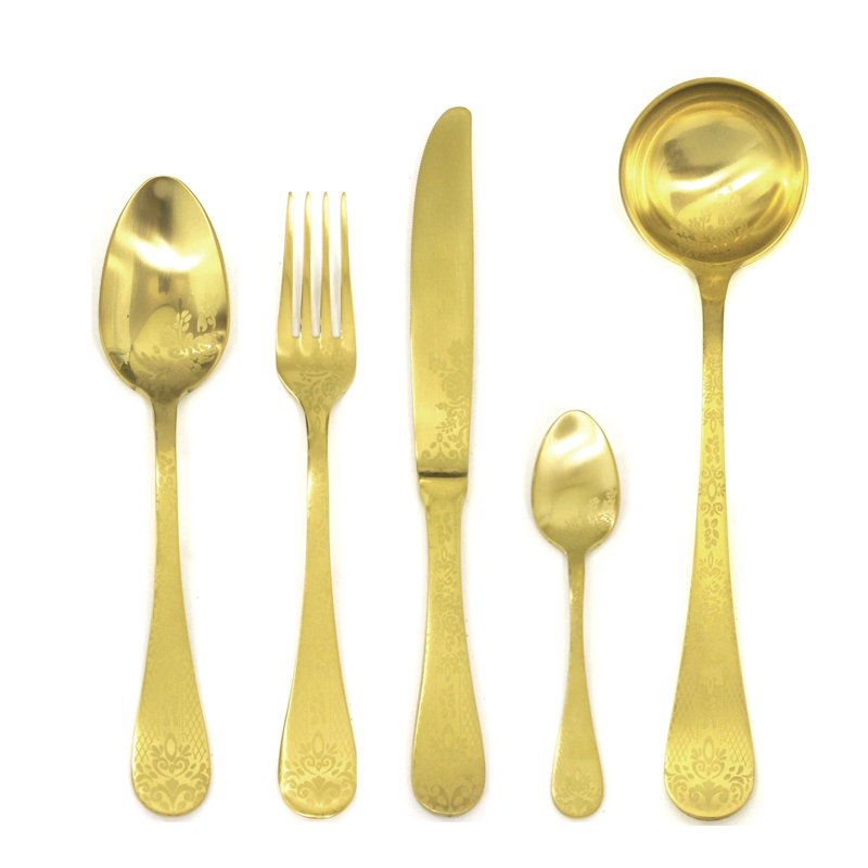 Casablanca 49 - Piece Stainless Steel Flatware Set - Service for 12, Ice Gold