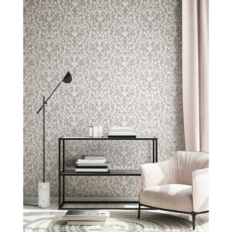 Urban Classics Collection Notting Hill Metallic Loft Damask Wallpaper Roll, Cream