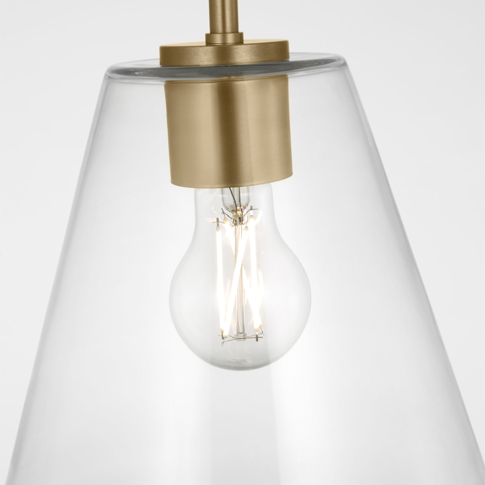 Hayden Dimmable Glass Cone Single Pendant Light, Clear, Satin Brass