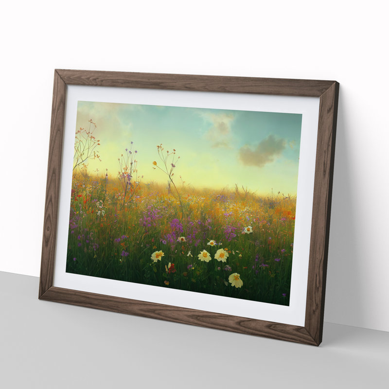 Dreamy Wildflowers Floral 1 Piece Single Picture Frame Wall Art, 34cm H x 46cm W, Walnut