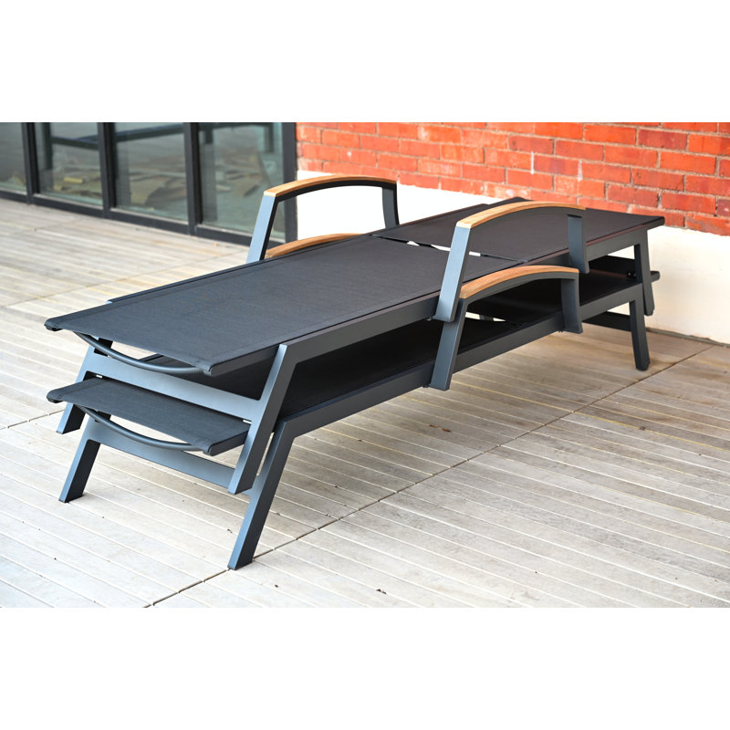 Aluminum Sling & Teak Tribeca Stacking Chaise Lounge, Black