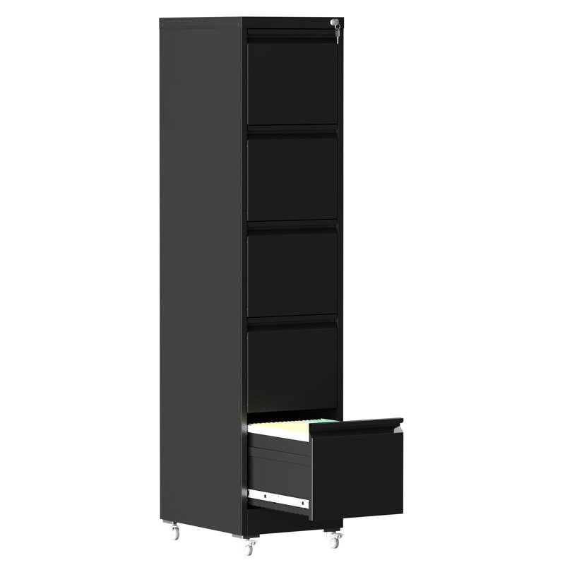 Vertical File Cabinet With 5 Drawers, Wheels For Mobility, Metal Storage A4/Letter/Legal Size Papers, White, 17.71"D*15.33"W*65.85"H, Secure Locking System, Construction Quiet Drawer Operation