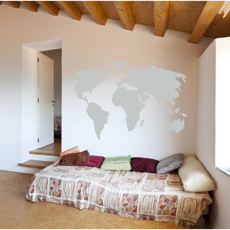 Décalcomanie murale carte du monde, H 22 po x l 32 po x P 0,01 po, Gris clair