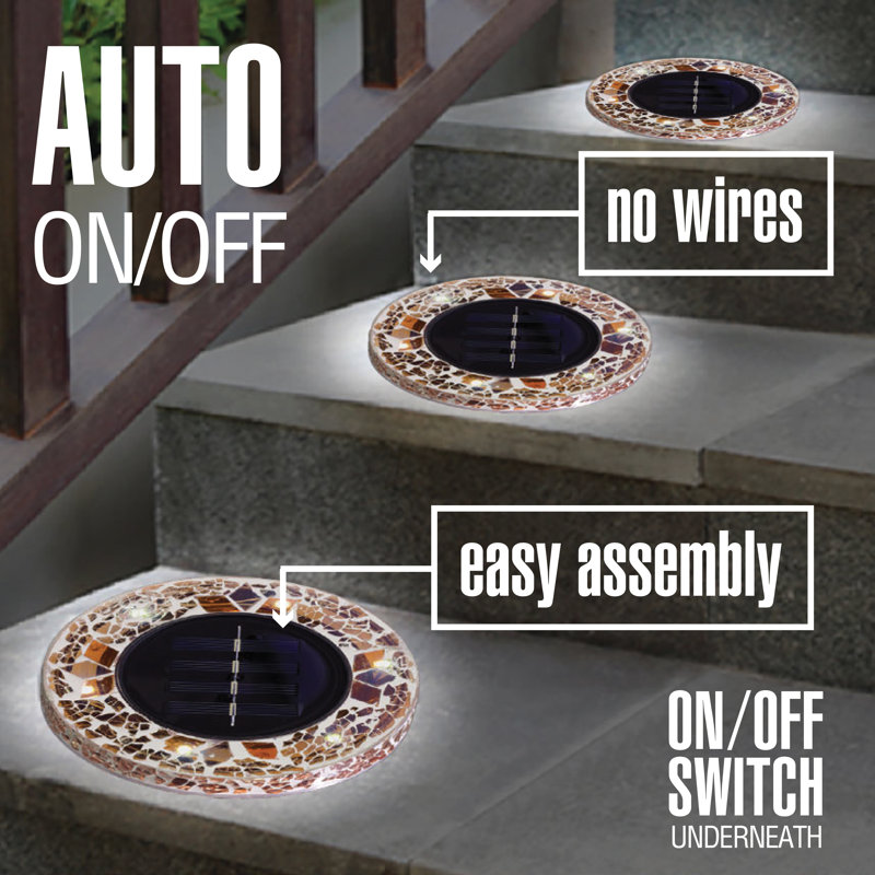 Tan Mosaic Solar Powered LED Pathway Lights, Set of 4
