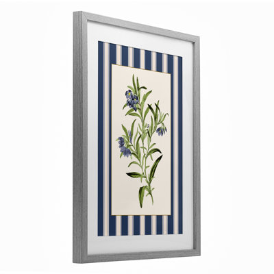 «Vintage Plant Over Stripes», reproduction encadrée sous verre, design par Corinne Haig