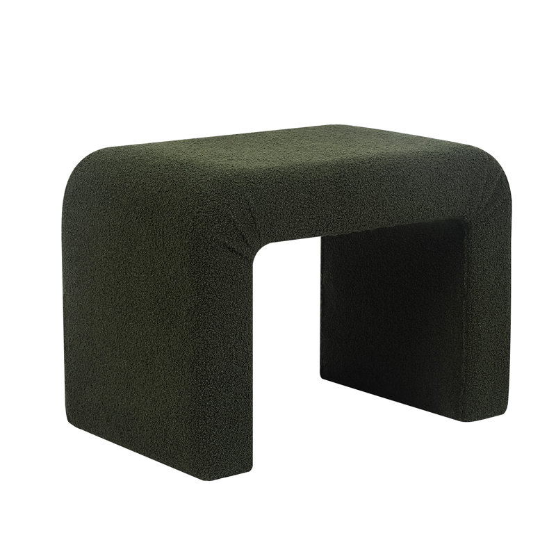 24 Inches Upholstered Waterfall Ottoman Footstool, Green Teddy