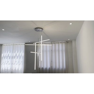 Lustre 6 lumières à DEL argenté moderne avec cadre rond en aluminium noir avec abat-jour pour escalier