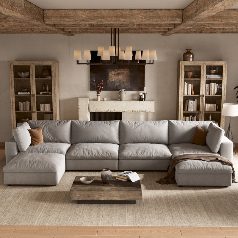 Canapé modulaire rembourré 4 pièces avec rangement 142 po 4 pièces, Lin blanc, H 37,6 po x l 142 po x P 64 po