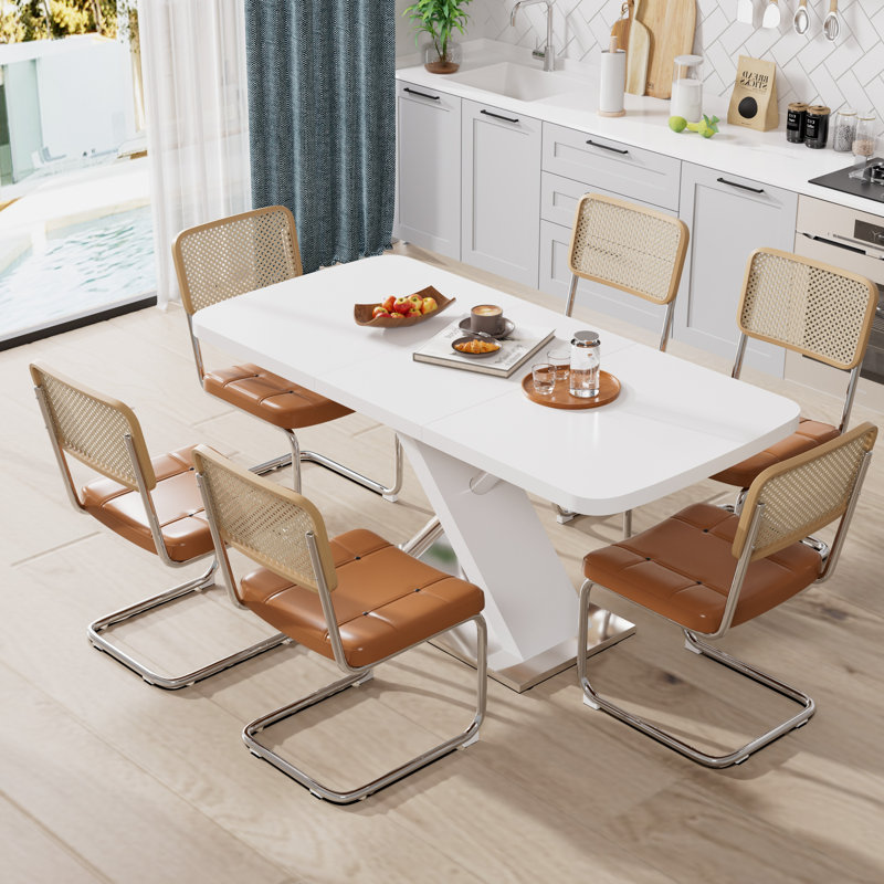 Ensemble de table de salle à manger extensible Modern, Brun, Blanc