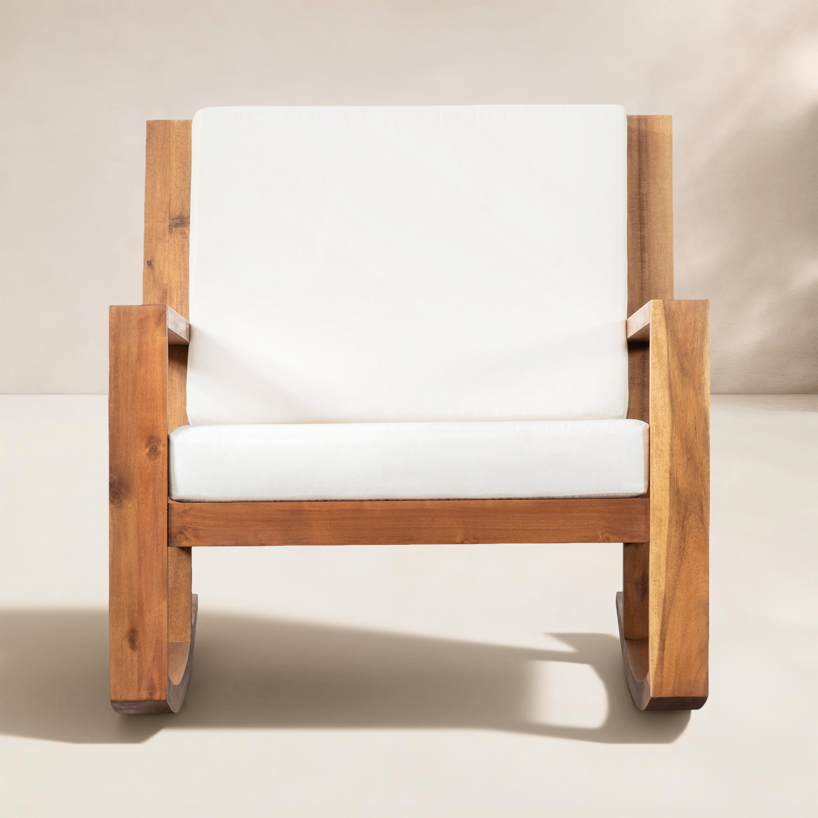 Outdoor Acacia Wood Rocking Chair with Cushions