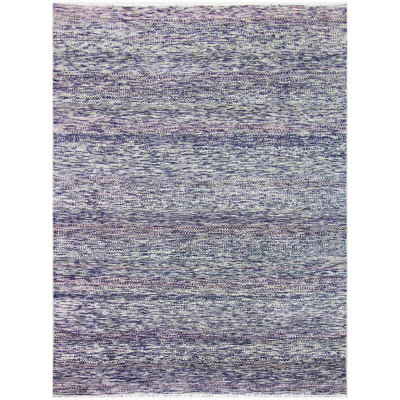 Tapis gris / bleu / blanc noué à la main de haute qualité, Rectangle 8 pi x 10 pi