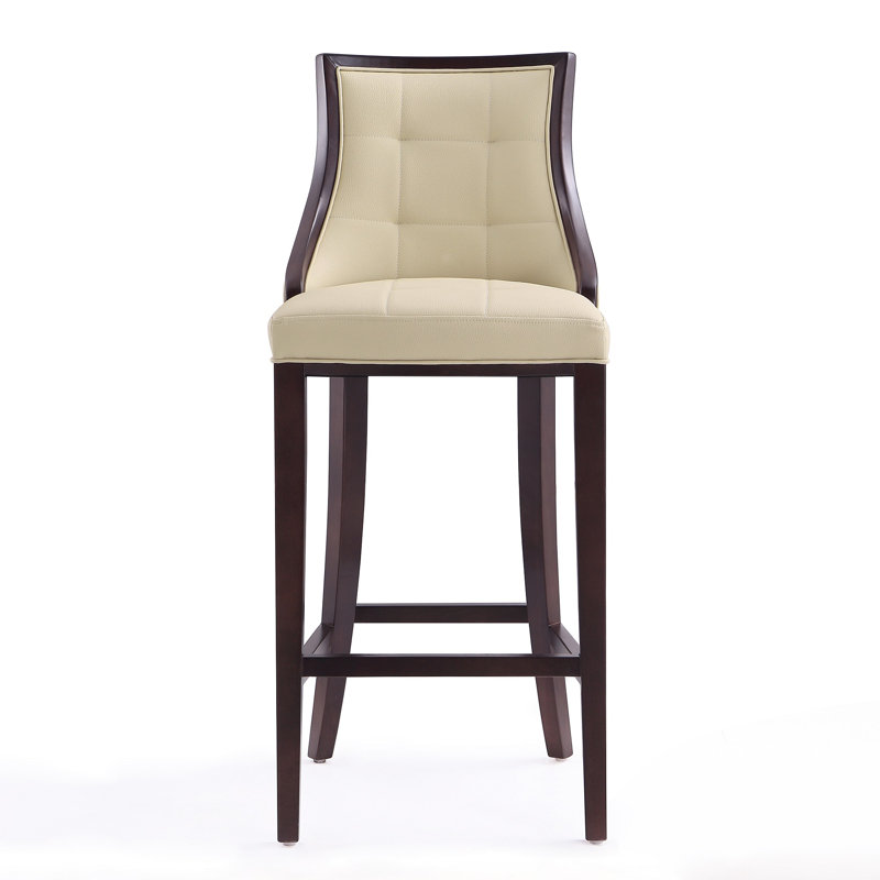 Fifth Avenue Traditional Vegan Leather Upholstered Beech Wood Bar Stool in Cream, Cream, Bar Stool (31.5" Seat Height)