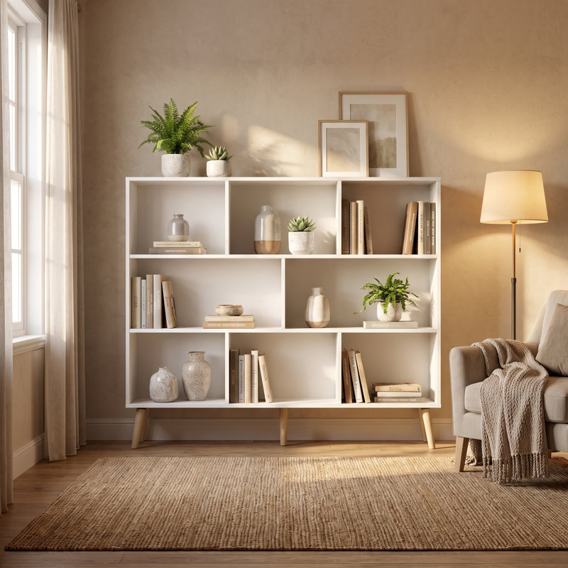 Bibliothèque Marlik, (8 tablettes) H 42,5 po x l 55,1 po x P 9,4 po, Blanc grandiose