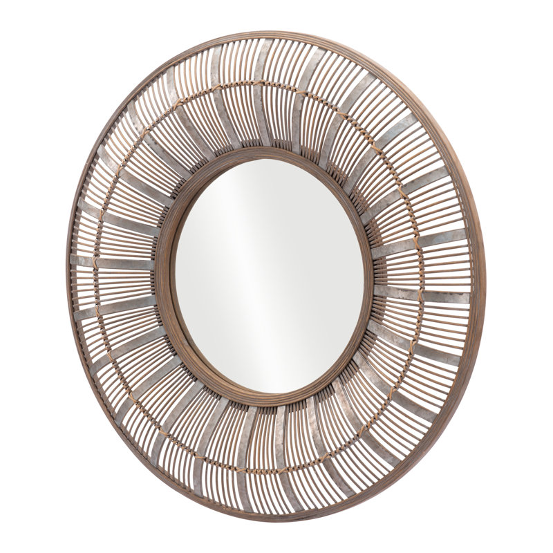 32" Brown Round Accent Mirror
