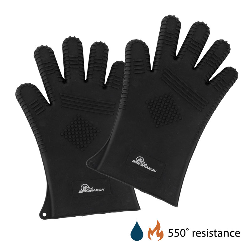 Extra Long Black Silicone BBQ Grill Gloves