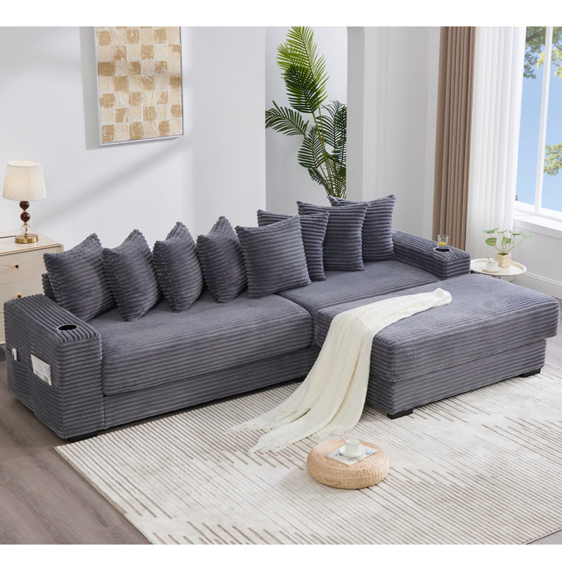 Canapé modulaire en L 110,75 po, Tissu gris foncé