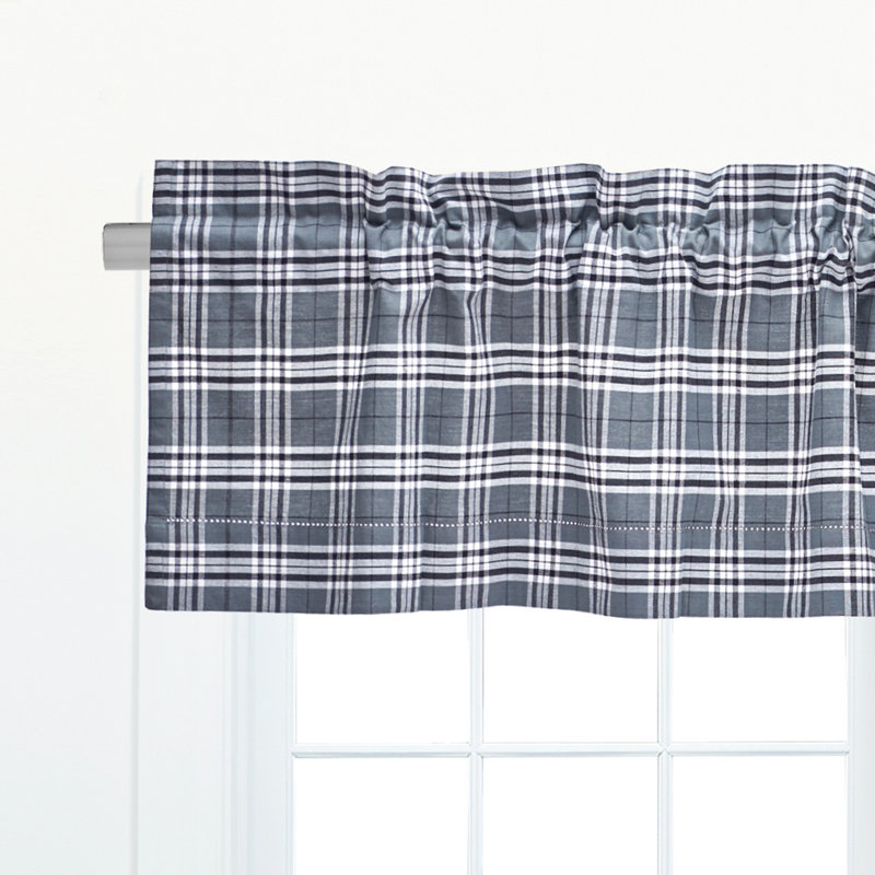 Vandervliet Max Plaid Cotton Valance Window Treatment, Gray