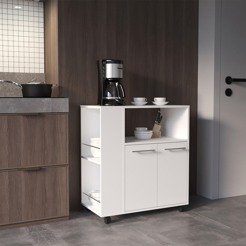 Chariot-armoire de cuisine à deux portes Eldon avec quatre tablettes, tablettes latérales, armoire et rangement pour la cuisine