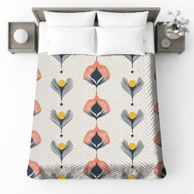 Art Deco Floral Motif Bedding Floral Bedspread Pattern