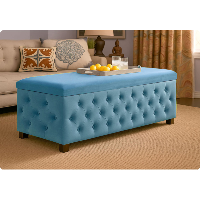 Empire Wide Chesterfield Rectangle Solid Color Standard Ottoman Storage Bench, Plush Velvet Upholstered Coffee Table with Legs