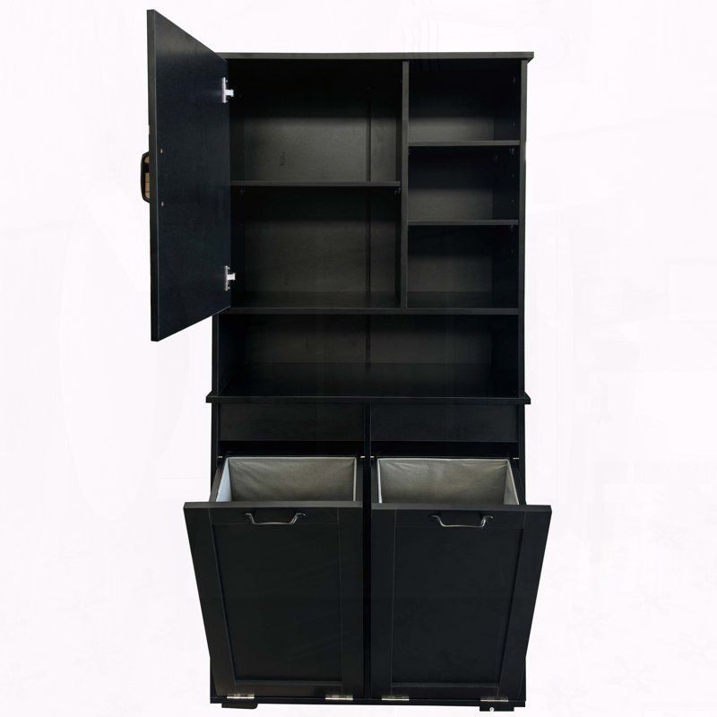 Armoire de buanderie avec panier inclinable et tablettes réglables