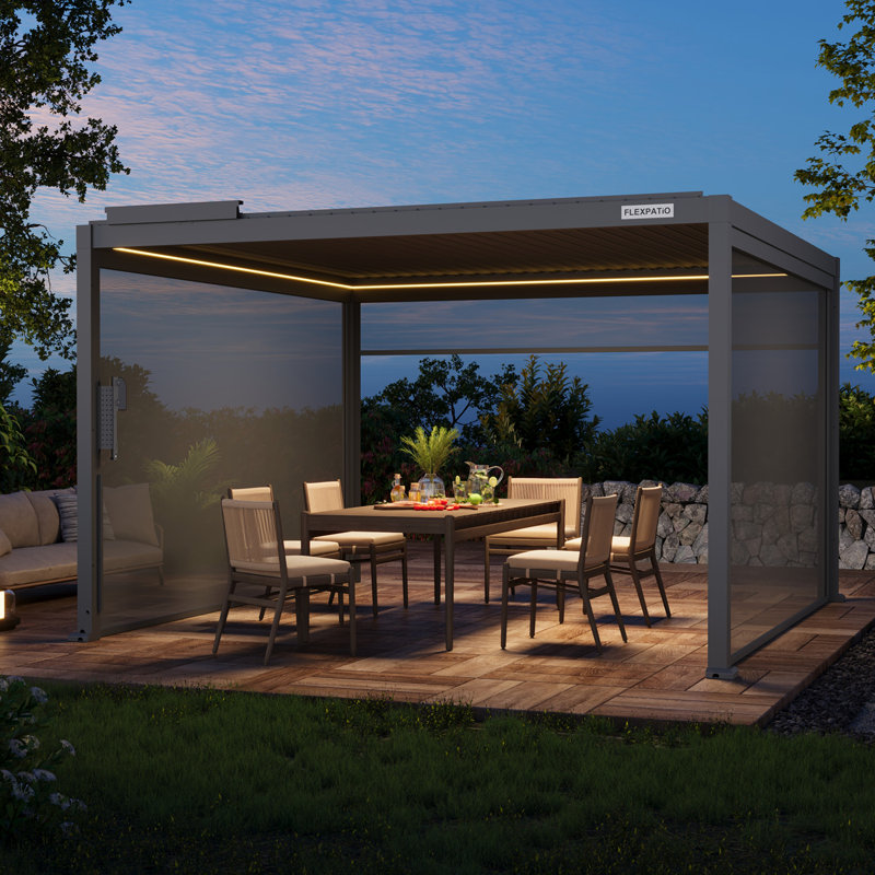 Flexpatio 13 Ft. W X 13 Ft. D Power+ Motorized Pergola Outdoor Louvered Pergola With 3-Side Motorized Roller Shades