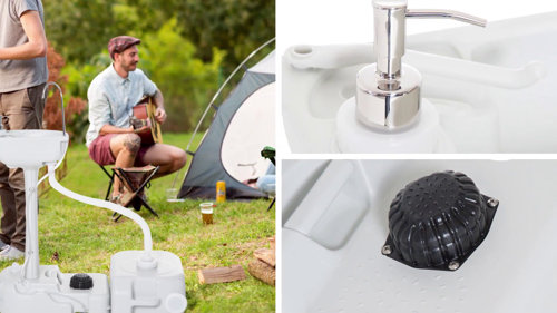 Fregadero portátil de camping de 51 cm de polietileno con un acabado en  color blanco Outsunny