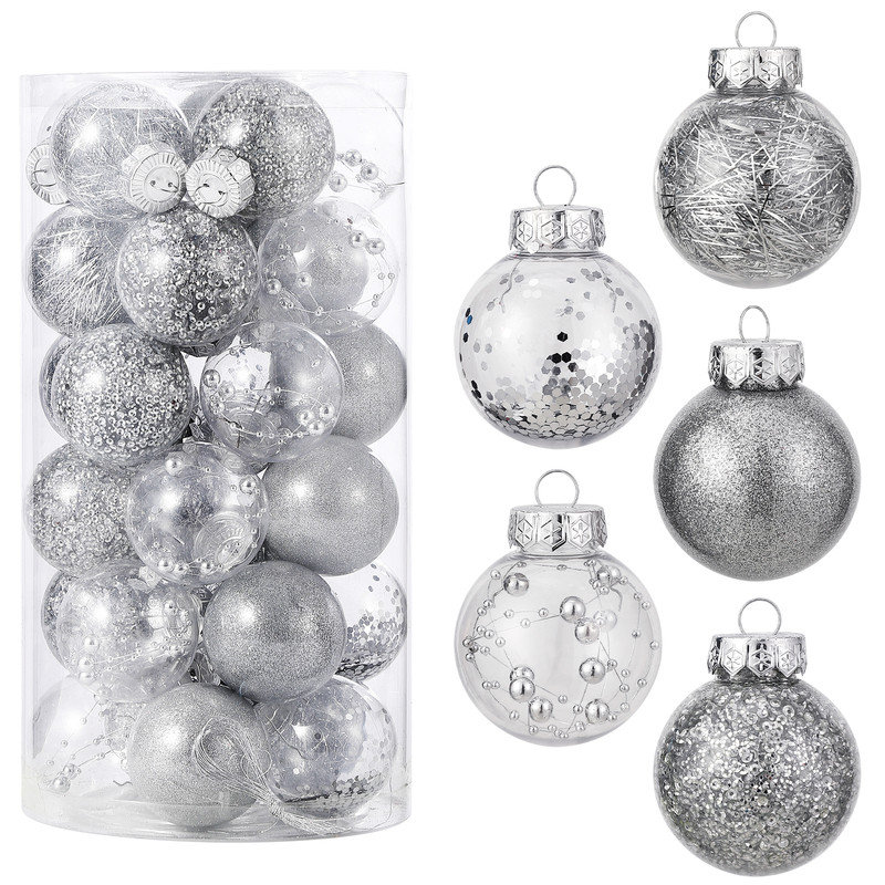 30 boules de Noël décoratives pour arbres de Noël, ensemble d'ornements suspendus décoratifs, Argent argent