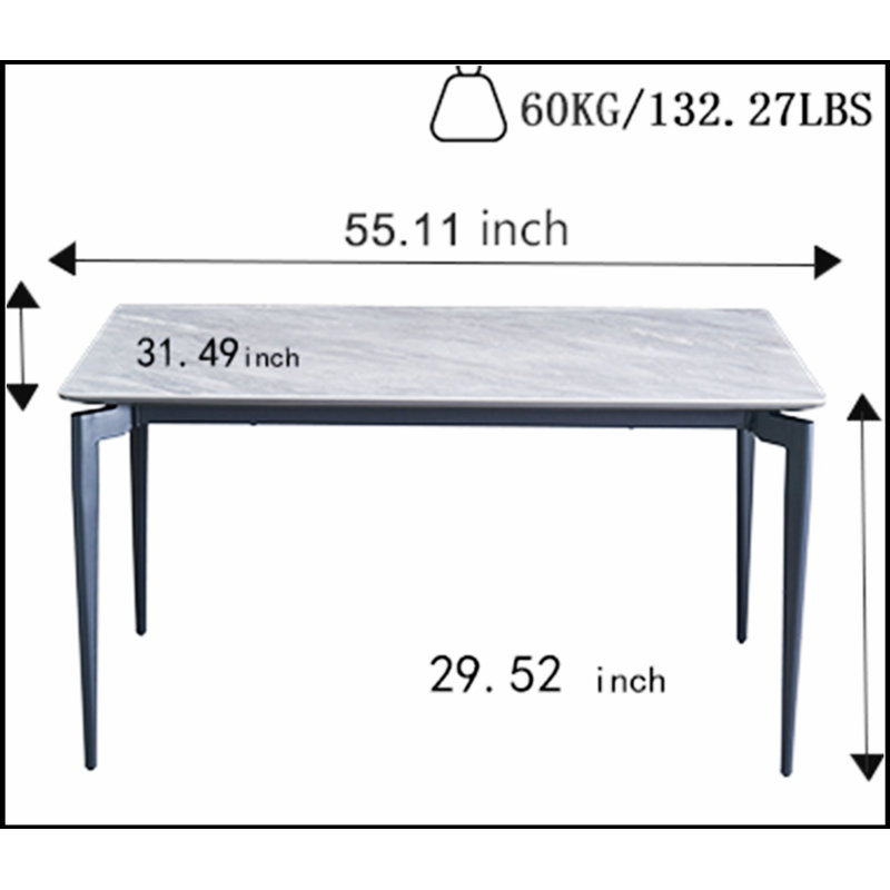 Glossy Sintered Stone Dining Table with Black Legs, Perfect for Family Gatherings and Modern Interiors, Black/Gray