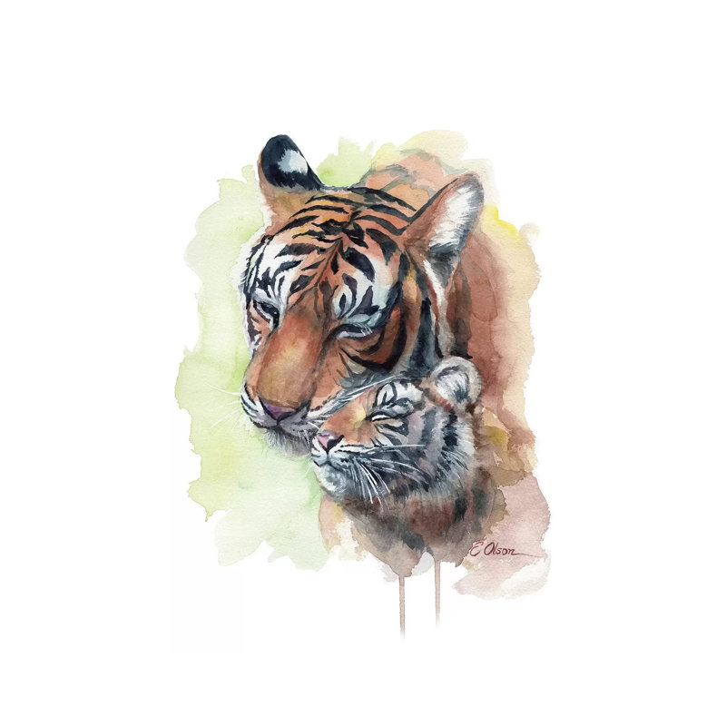 Mother And Baby Tigers - Wrapped Canvas Painting, 20.32 cm H x 30.48 cm W