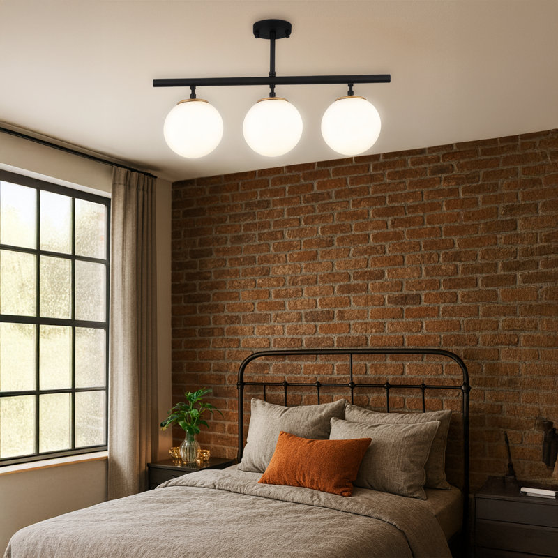 3 Lights Metal Body Glass Cap Semi-Flush Mount