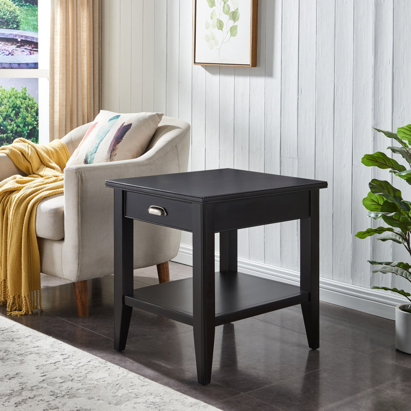 Laurent Solid + Manufactured Wood End Table with Drawer, Black