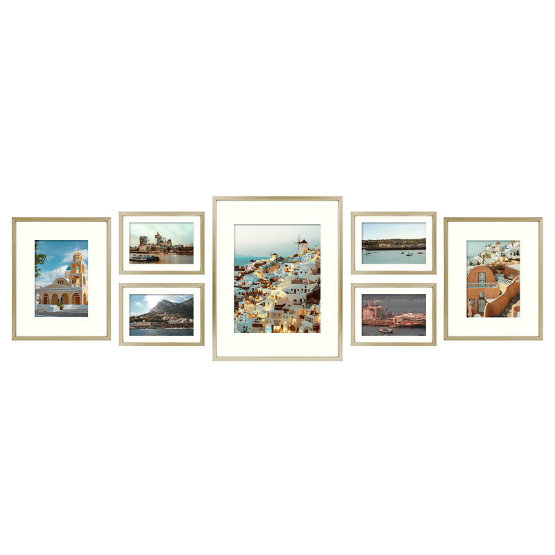Luray 7 Piece Matte Metal Gallery Picture Frame with Real Glass Set, Gold