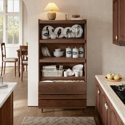 Vitrine haute en bois massif avec éclairage DEL, rangement à plusieurs niveaux, système anti-basculement et pieds antidérapants pour la décoration intérieure