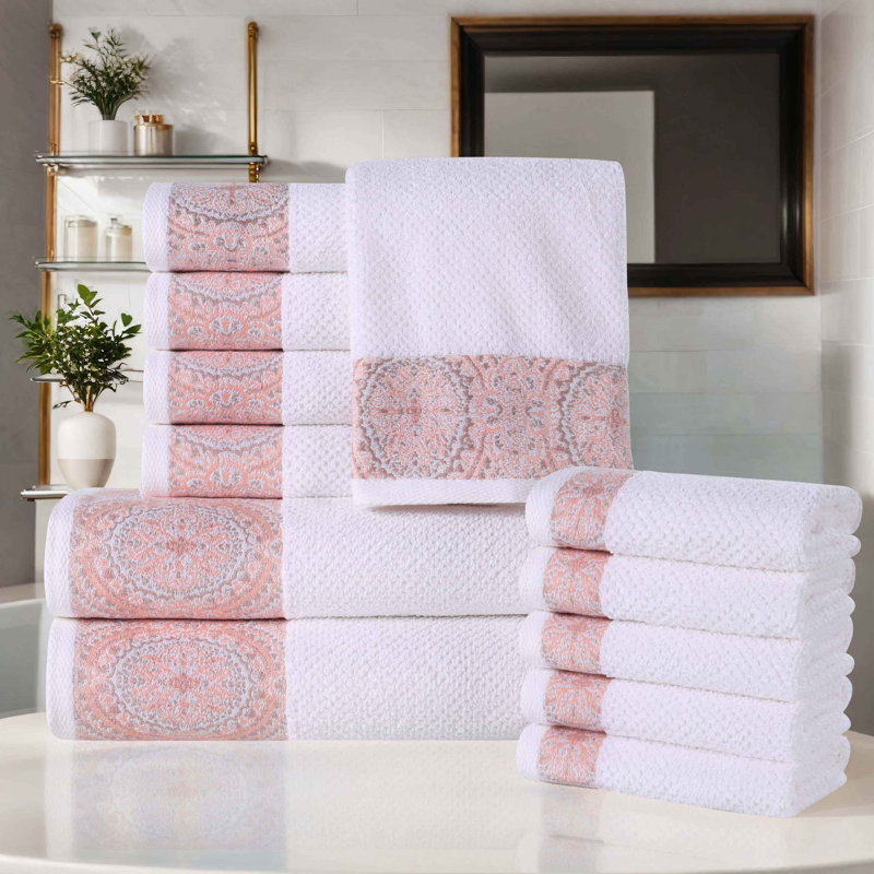 Ludwicka Medallion Cotton Jacquard Textured Soft Absorbent 12 Piece Assorted Bathroom Towel Set, Emberglow