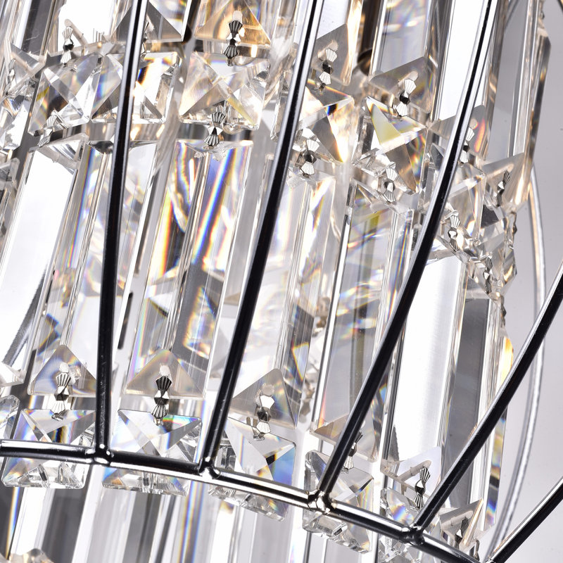 Luminaire suspendu spectaculaire et unique en forme de globe avec détails de cristal à 3 lumières Oakhaven, Argent