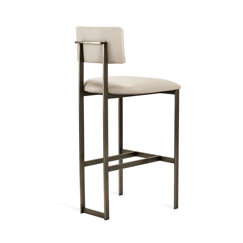 Landon Upholstered Stool with Metal Frame, Counter Stool (26" Seat Height), Antique Bronze, Cream Latte