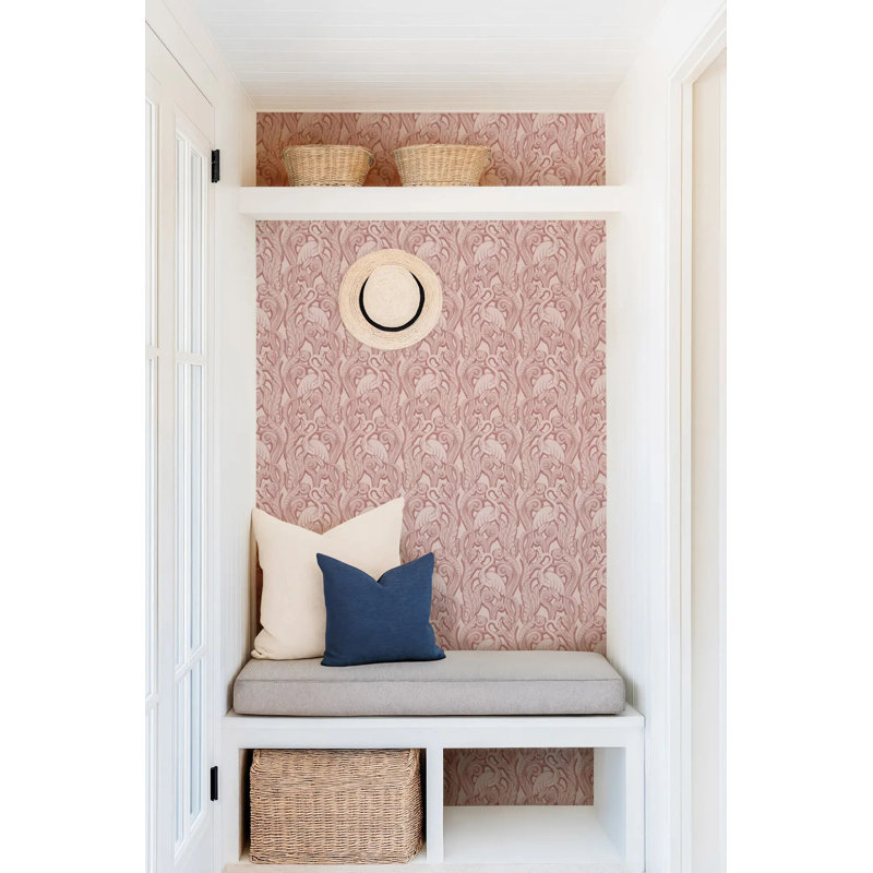 Deco Heron - Wallpaper, Blush, Faux Grasscloth, Non-Pasted