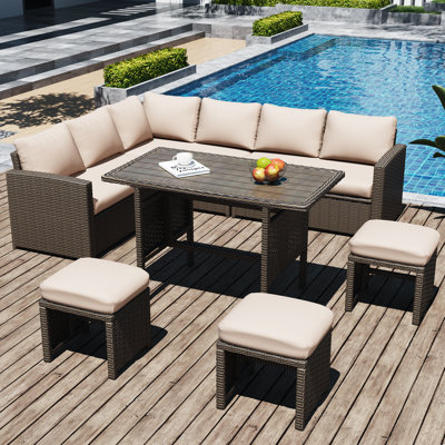 Hinesville 7 Piece Rattan Lounge Dining with Cushions