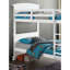 Lit superposé simple blanc massif et bois d'ingénierie de style transitionnel, conception de planches, réversible, pieds de support et joint de verrouillage avec finition, bois, tête de lit à panneau, système