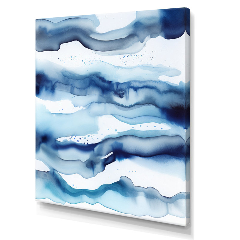 «Abstract Classic Blue Waves I» sur toile, Toile tendue, H 40 po x l 30 po x P 1,5 po