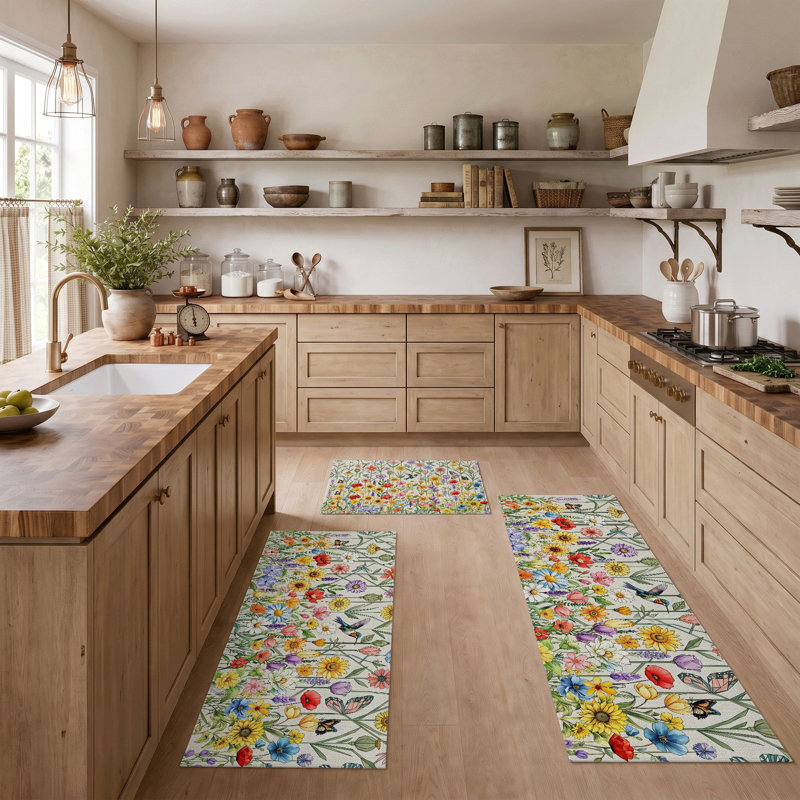 Floral Pattern Non-Slip Washable Kitchen Mats