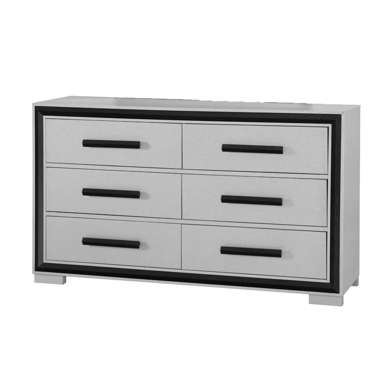 Commode moderne en bois massif ADELAIDE avec 6 tiroirs spacieux et une finition grise élégante pour des solutions de rangement élégantes