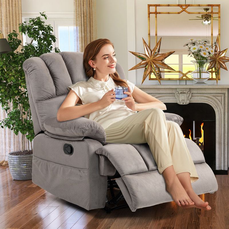 Chemika 40" Wide Oversize Upholstery Manual Recliner, Light Gray
