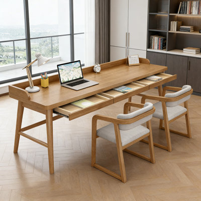 Modern Solid Pine Wood Writing Desk With 3 Drawers