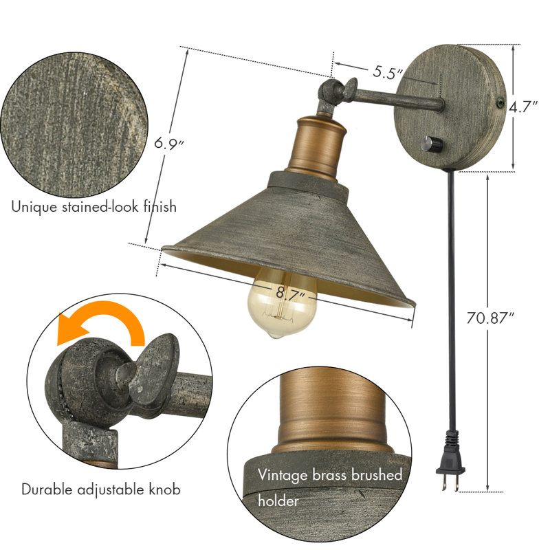 Cavallaro Plug-in Armed Sconce, Dark Charcoal Gray