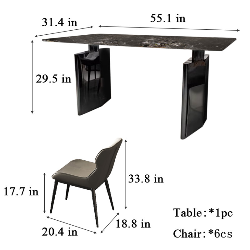 Table et chaises simples de style occidental, H 29,5 po x L 55,1 po x l 31,4 po, Noir