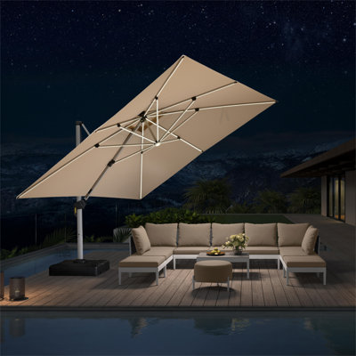 Sadi 12' X 12' Patio Umbrella Outdoor Square Umbrella Large Cantilever Umbrella,With Solar Lights,With Base,Beige
