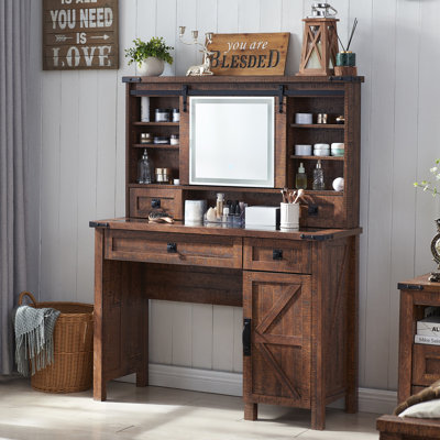 Farmhouse Vanity With Sliding Mirror - 42" & Pro Lighting
